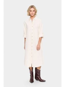 SAINT TROPEZ Sukienka w kolorze kremowym rozmiar: XL. Brązowe sukienki Saint Tropez, xl, bez wzorów, z bawełny, bez kołnierzyka, bez ramiączek, midi. Za 169,95 zł.