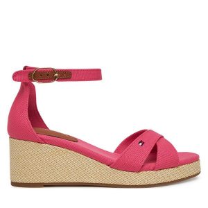 Sandały Tommy Hilfiger. Czerwone sandały TOMMY HILFIGER, bez wzorów, bez obcasa, na koturnie, bez zapięcia. Za 279,99 zł.