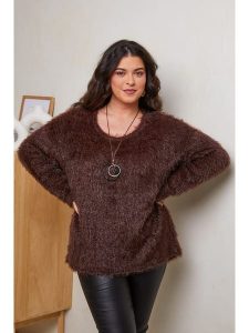 Curvy Lady Sweter w kolorze ciemnobrązowym rozmiar: 44/46. Brązowe swetry oversize Curvy Lady, bez wzorów, ze splotem, bez ramiączek. Za 145,94 zł.