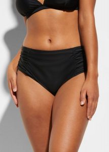 Figi bikini shape, lekki stopień modelowania sylwetki. Czarne bikini bonprix, bez wzorów. Za 77,99 zł.