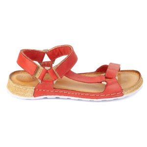 Olivier Sandały damskie barefoot-friendly Kallia skórzane czerwone 0782W. Czerwone sandały bez wzorów, bez obcasa, bez zapięcia. Za 367,89 zł.