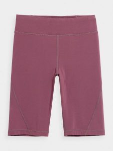 4F Legginsy kolarki treningowe z dodatkiem materiałów z recyklingu damskie S. Brązowe legginsy 4f, bez wzorów, z dzianiny, z podwyższonym stanem. Za 129,99 zł.