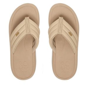 Japonki Roxy. Brązowe klapki Roxy, bez wzorów, bez obcasa. Za 129,99 zł.