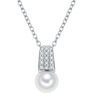 Srebsny naszyjnik w kolorze białym z cyrkoniami i perłami - dł. 40 cm. Białe naszyjniki marki Pearls Special. W wyprzedaży za 113,95 zł.
