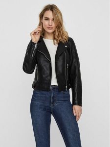 Vero Moda Kurtka z imitacji skóry Kerri 10228728 Czarny Regular Fit. Czarne kurtki Vero Moda, xl, bez wzorów, ze skóry, bez kaptura. Za 259,99 zł.