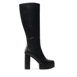 Kozaki Jenny Fairy. Czarne kozaki Jenny Fairy, bez wzorów, bez obcasa, na słupku, bez zapięcia. Za 229,99 zł.