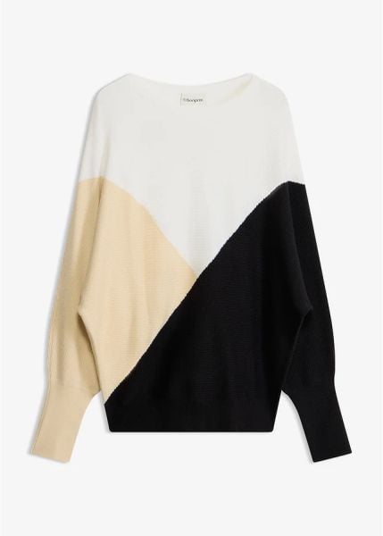 Sweter z cienkiej dzianiny z rękawami typu nietoperz. Czarne swetry klasyczne bonprix, z dzianiny, bez kołnierzyka. Za 139,99 zł.