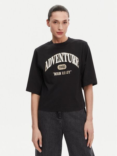 PINKO T-Shirt Niamey 104604 A2CS Czarny Regular Fit. Czarne t-shirty Pinko, l, bez wzorów, z bawełny, bez kołnierzyka, bez ramiączek. Za 279,99 zł.