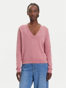 Tommy Jeans Sweter Essential DW0DW19888 Różowy Regular Fit. Czerwone swetry klasyczne Tommy Jeans, m, z bawełny, bez kołnierzyka. Za 279,99 zł.