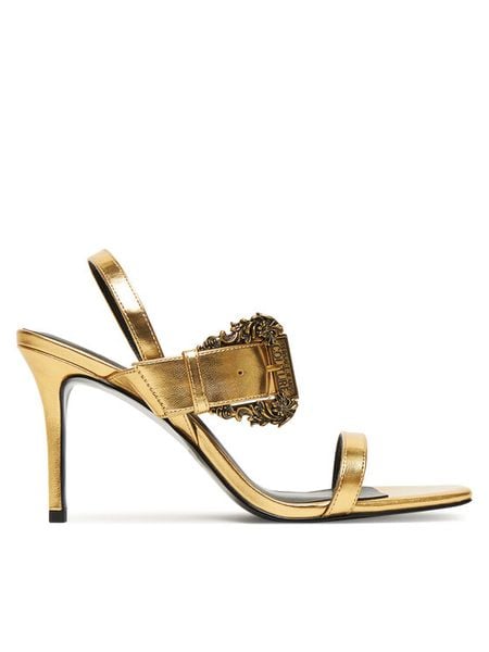 Versace Jeans Couture Sandały 79VA3S71 Złoty. Żółte sandały Versace Jeans Couture, bez wzorów, z jeansu, bez obcasa, na szpilce, bez zapięcia. Za 549,99 zł.