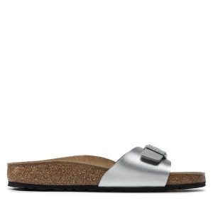 Klapki Birkenstock. Szare klapki Birkenstock, bez wzorów, bez obcasa. Za 259,99 zł.