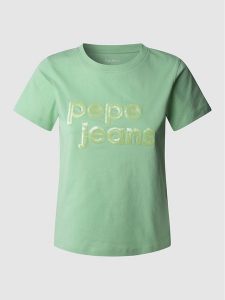 Pepe Jeans Koszulka "Aria" w kolorze zielonym rozmiar: M. Zielone bluzki Pepe Jeans, m, bez wzorów, z bawełny, bez kołnierzyka, bez ramiączek. Za 114,17 zł.