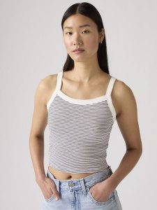 Levi's Top w kolorze biało-czarnym rozmiar: M. Białe topy Levi's®, m, bez wzorów, z bawełny, bez kołnierzyka, bez ramiączek. Za 51,95 zł.