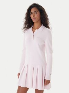 Tommy Jeans Sukienka dzianinowa Script DW0DW22464 Różowy Regular Fit. Czerwone kombinezony Tommy Jeans, s, bez wzorów, z bawełny, bez kołnierzyka, bez ramiączek. Za 489,99 zł.