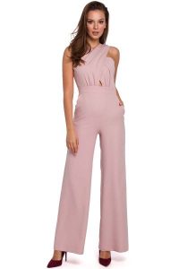 Pudrowa Elegancki Kombinezon z Przekładanym Przodem. Czarne kombinezony MAKEOVER, l, bez wzorów, z elastanu, eleganckie, bez kołnierzyka, bez ramiączek. Za 204,91 zł.