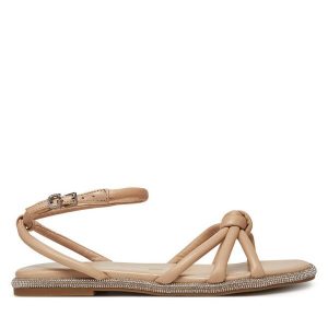 Sandały Guess. Brązowe sandały Guess, z aplikacjami, bez obcasa, na płaskiej podeszwie, bez zapięcia. Za 359,99 zł.