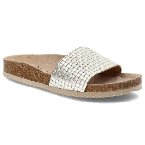 Srebrne Klapki Yokono Eleganckie Skórzane Buty Damskie. Szare klapki Yokono, bez wzorów, bez obcasa. Za 109,00 zł.