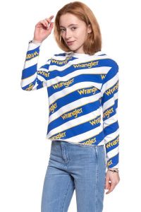 BLUZA WRANGLER DAMSKA B&Y ALL OVER SWT WHITE W610CHY12 112130470. Białe bluzy Wrangler, m, bez wzorów, bez kaptura. W wyprzedaży za 69,99 zł.