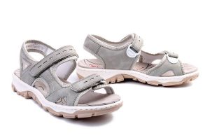RIEKER 68866-40 grey, sandały damskie. Szare sandały Rieker, bez wzorów, bez obcasa, bez zapięcia. Za 255,92 zł.