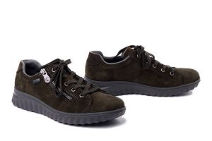RIEKER TEX 59000-54 green, półbuty damskie. Zielone półbuty Rieker, bez wzorów, bez obcasa, bez zapięcia. Za 279,93 zł.