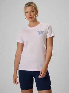 4F T-shirt regular z nadrukiem damski - różowy XXL. Czerwone t-shirty 4f, xxl, bez wzorów, z bawełny, bez kołnierzyka, bez ramiączek. Za 59,99 zł.
