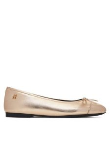 Tommy Hilfiger Baleriny Metallic Toe-Cap FW0FW08920 Złoty. Żółte balerinki TOMMY HILFIGER, bez wzorów, ze skóry, bez obcasa, bez zapięcia. Za 299,99 zł.