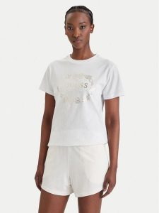 Guess T-Shirt E6GI00 I3Z14 Biały Regular Fit. Białe t-shirty Guess, l, z aplikacjami, z bawełny, bez kołnierzyka, bez ramiączek. Za 169,99 zł.