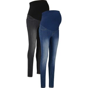 Jegginsy ciążowe z bawełną (2 pary), Skinny. Niebieskie jeansy bonprix, bez wzorów, z bawełny. Za 239,99 zł.