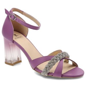 Fioletowe Sandały Kordel Eleganckie Buty Na Obcasie. Fioletowe sandały Kordel, z aplikacjami, ze skóry, bez obcasa, na obcasie, bez zapięcia. Za 439,00 zł.