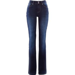 Dżinsy Bootcut mid waist, z efektem shape. Czarne jeansy bonprix, bez wzorów, z jeansu. Za 139,99 zł.