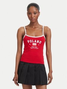 Guess Jeans Top W6YP20 K4202 Czerwony Slim Fit. Czerwone topy Guess Jeans, l, z aplikacjami, z bawełny, bez kołnierzyka, bez ramiączek. Za 129,99 zł.