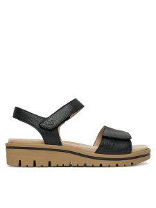 Caprice Sandały 9-28712-44 Czarny. Czarne sandały Caprice, bez wzorów, ze skóry, bez obcasa, na koturnie, bez zapięcia. Za 239,99 zł.
