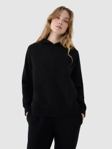 4F Bluza dresowa nierozpinana z kapturem damska - czarna XL. Czarne bluzy 4f, xl, bez wzorów, z bawełny, z kapturem. Za 129,99 zł.