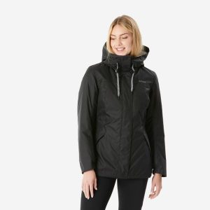 Kurtka turystyczna damska Quechua NH500 wodoodporna -10°C. Czarne kurtki QUECHUA, na zimę, m, bez wzorów, z polaru, bez kaptura. Za 199,99 zł.