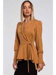 Made of emotion Bluzka w kolorze jasnobrązowym rozmiar: XL. Brązowe bluzki Made Of Emotion, xl, bez wzorów, bez kołnierzyka, bez ramiączek. Za 147,56 zł.