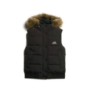 Damska kurtka puchowa Superdry. Czarne kurtki Superdry, na zimę, bez wzorów, z puchu, bez kaptura. Za 568,10 zł.