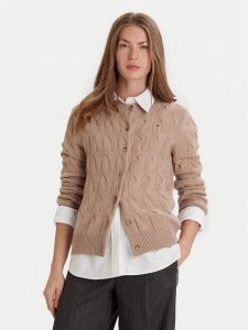 Tommy Hilfiger Kardigan WW0WW47463 Beżowy Regular Fit. Brązowe kardigany TOMMY HILFIGER, z wełny. Za 599,99 zł.