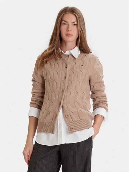 Tommy Hilfiger Kardigan WW0WW47463 Beżowy Regular Fit. Brązowe kardigany TOMMY HILFIGER, z wełny. Za 599,99 zł.
