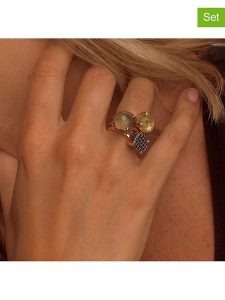 Les Petites Précieuses Pozłacane pierścionki (3 szt.) z kamieniami szlachetnymi rozmiar: 52. Brązowe pierścionki Les Petites Précieuses, z cyrkonią, pozłacane. Za 523,38 zł.