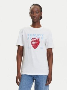 Tommy Jeans T-Shirt Strawberry DW0DW20894 Biały Relaxed Fit. Białe t-shirty Tommy Jeans, s, bez wzorów, z bawełny, bez kołnierzyka, bez ramiączek. Za 129,99 zł.