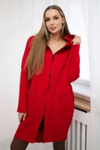 Bluza ocieplana rozpinana z dłuższym tyłem czerwona. Czerwone bluzy KESI, l, bez wzorów, z bawełny, z kapturem. Za 218,51 zł.