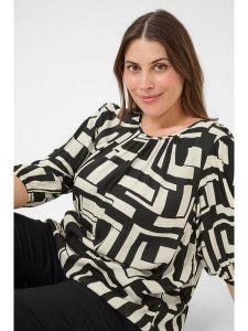 KAFFE curve Bluzka "Marina" w kolorze kremowo-czarnym rozmiar: 48. Brązowe bluzki KAFFE curve, s, bez wzorów, z wiskozy, klasyczne, bez kołnierzyka, bez ramiączek. Za 86,99 zł.
