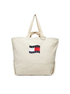 Tommy Jeans Torebka Tjw Wave Flag Med Tote AW0AW18466 Beżowy. Brązowe shopper bag Tommy Jeans, bez wzorów, z jeansu, bez dodatków. Za 409,99 zł.