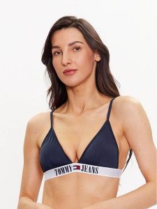 Tommy Jeans Góra od bikini UW0UW04079 Granatowy. Niebieskie bikini Tommy Jeans, bez wzorów, z jeansu. Za 229,99 zł.