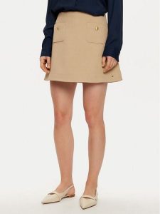 Tommy Hilfiger Spódnica mini WW0WW44994 Beżowy Regular Fit. Brązowe spódnice TOMMY HILFIGER, bez wzorów, z syntetyku, mini. Za 329,99 zł.