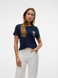Vero Moda Koszulka w kolorze granatowym rozmiar: XS. Niebieskie bluzki Vero Moda, xs, bez wzorów, z bawełny, bez kołnierzyka, bez ramiączek. Za 39,49 zł.