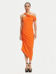 Versace Jeans Couture Sukienka koktajlowa 78HAO903 Pomarańczowy Slim Fit. Brązowe sukienki Versace Jeans Couture, bez wzorów, z jeansu, wizytowe, bez kołnierzyka, bez ramiączek. Za 679,99 zł.