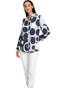 Heine Bluzka w kolorze granatowo-białym rozmiar: 42. Białe bluzki Heine, bez wzorów, bez kołnierzyka, bez ramiączek. Za 74,28 zł.