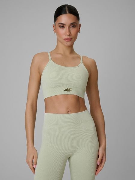4F Biustonosz treningowy bezszwowy z niskim wsparciem damski - zielony M/L. Zielone biustonosze 4f, bez wzorów. Za 119,99 zł.