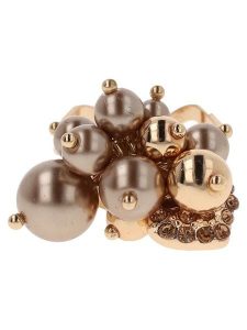 Otazu Pozłacany pierścionek z kryształami Swarovski i perłami rozmiar: onesize. Brązowe pierścionki Otazu, z kryształem, pozłacane. Za 113,99 zł.